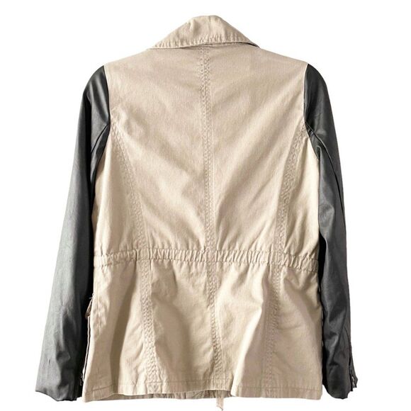 Olive & Oak Tan & Black Mixed Fabric Faux Leather Long Sleeve Full Zip Jacket XS - Picture 4 of 10